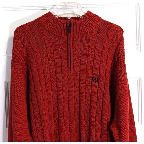 Vtg Ralph Lauren Chaps Sweater Men 2XL Red 1/4 Zip Cable Knit Fisherman Preppy - Picture 2 of 9